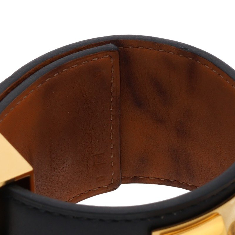 Hermes Collier de Chien Leather Bangle Black Gold Belt Size S