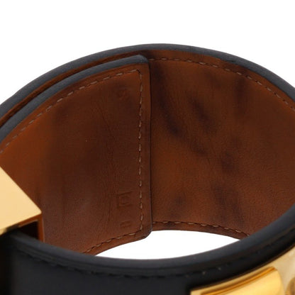 Hermes Collier de Chien Leather Bangle Black Gold Belt Size S