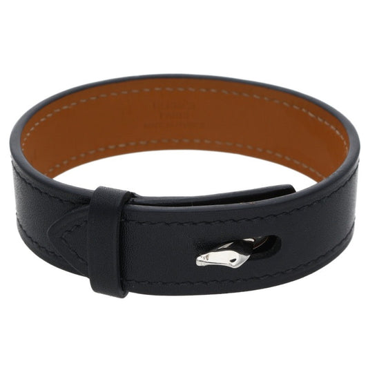 HERMES Panache U-Stamp Calf Leather Bracelet Black Size T5
