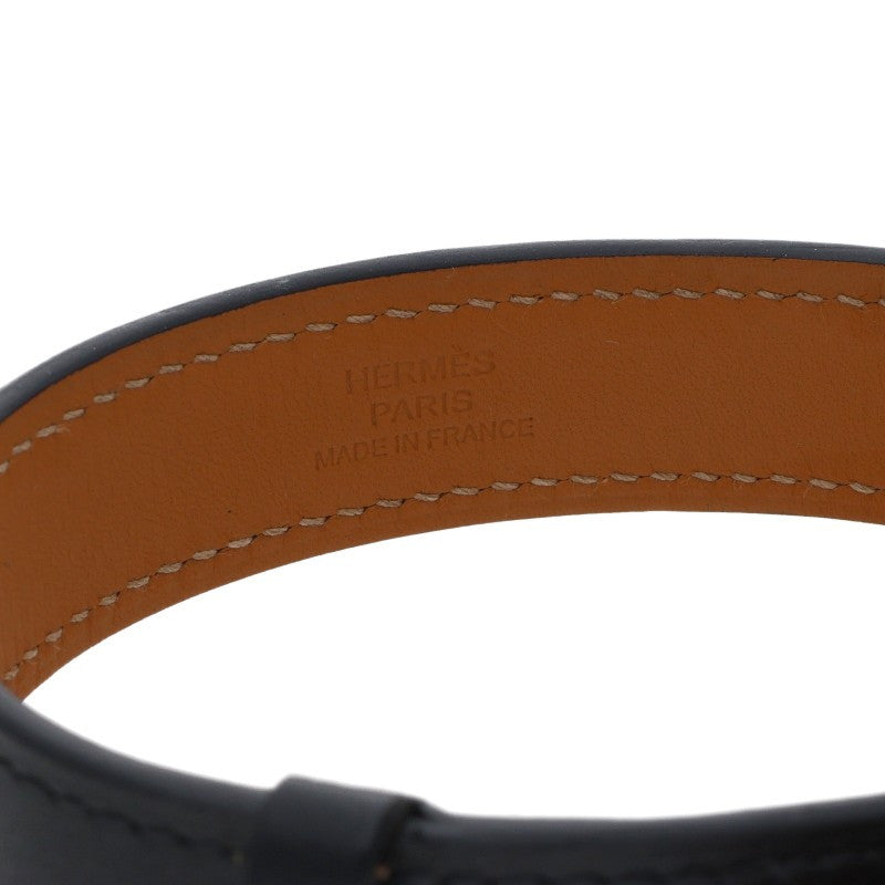 HERMES Panache U-Stamp Calf Leather Bracelet Black Size T5