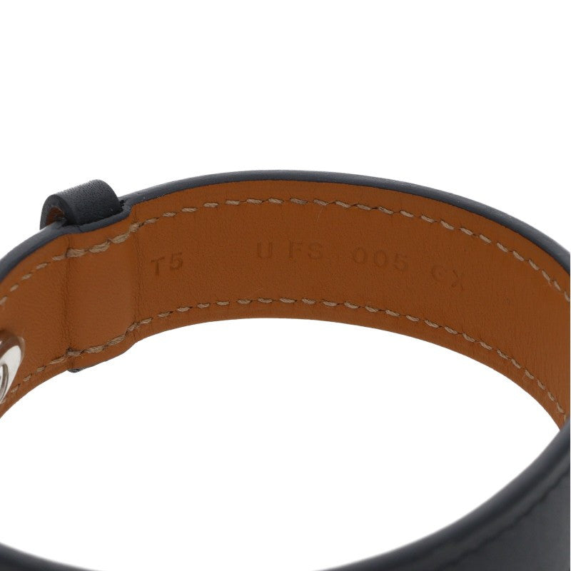 HERMES Panache U-Stamp Calf Leather Bracelet Black Size T5