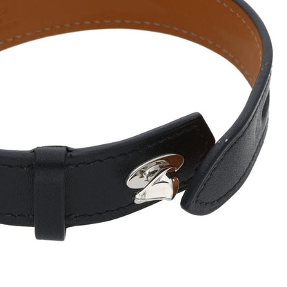 HERMES Panache U-Stamp Calf Leather Bracelet Black Size T5