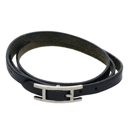 HERMES Api 3 Leather Bracelet Black Silver Size ONE SIZE