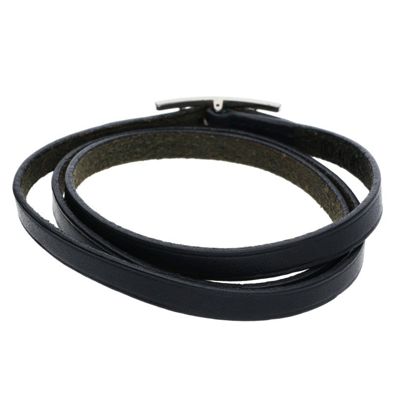 HERMES Api 3 Leather Bracelet Black Silver Size ONE SIZE