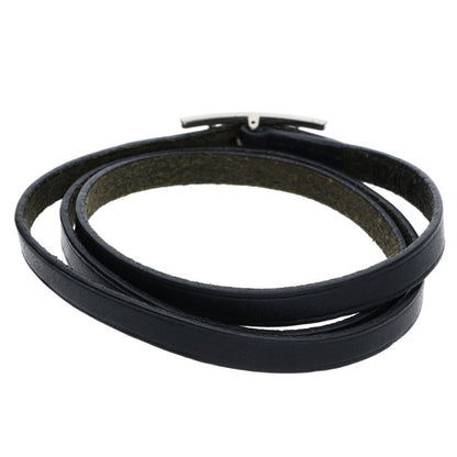 HERMES Api 3 Leather Bracelet Black Silver Size ONE SIZE