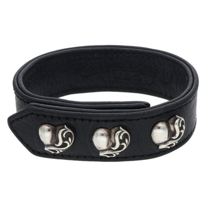 Chrome Hearts 3BTN 2SNP Heart Leather Bracelet Size ONE SIZE