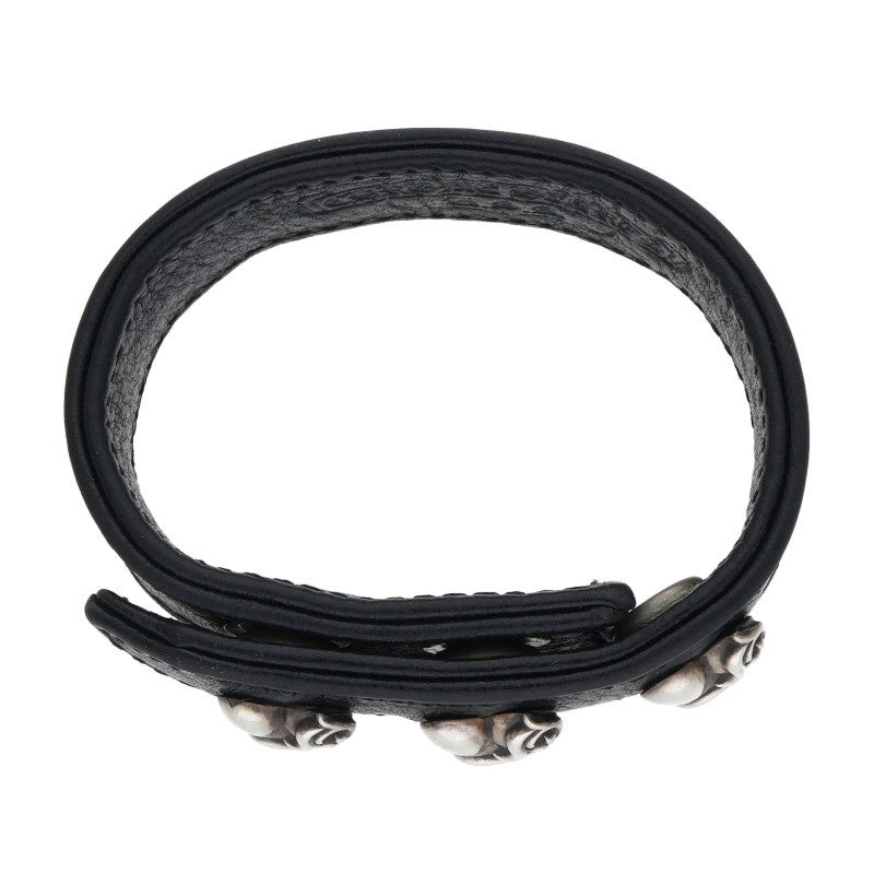 Chrome Hearts 3BTN 2SNP Heart Leather Bracelet Size ONE SIZE