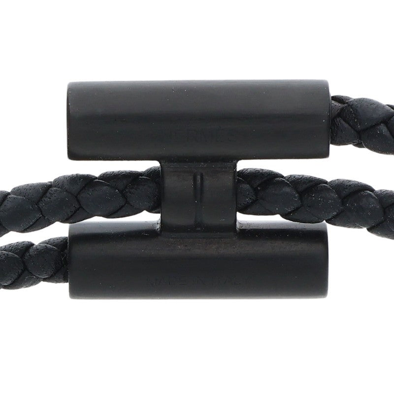 HERMES Tournis Tresse Leather Bracelet Black Size ONE SIZE