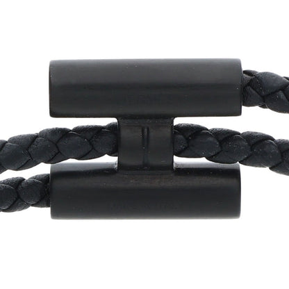 HERMES Tournis Tresse Leather Bracelet Black Size ONE SIZE