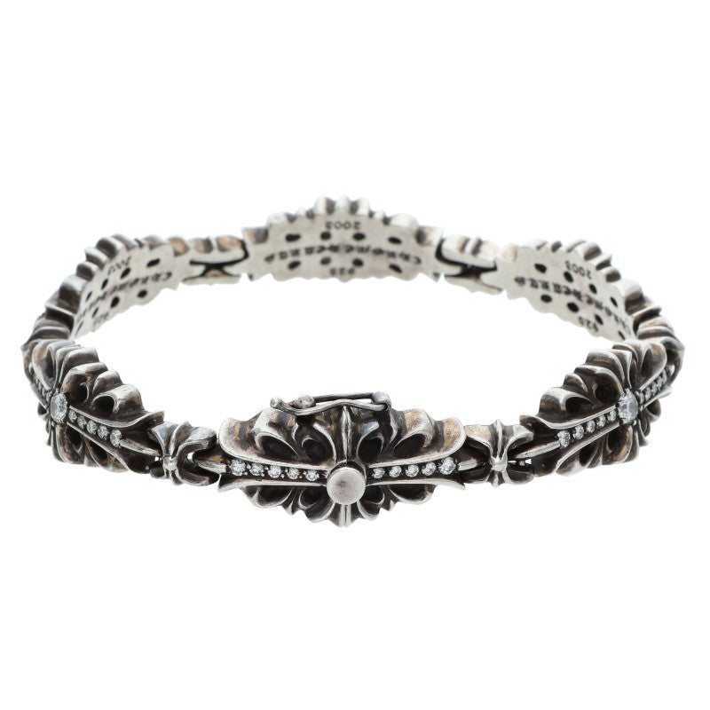 Chrome Hearts Floral Cross Link Pave Bracelet 925 Size 5LINK