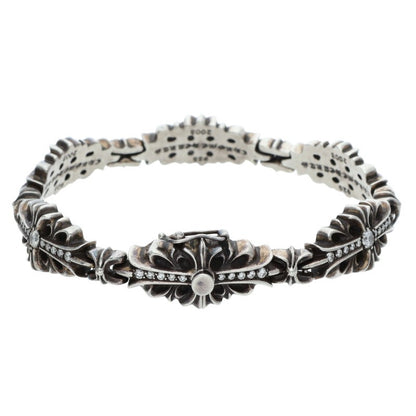 Chrome Hearts Floral Cross Link Pave Bracelet 925 Size 5LINK