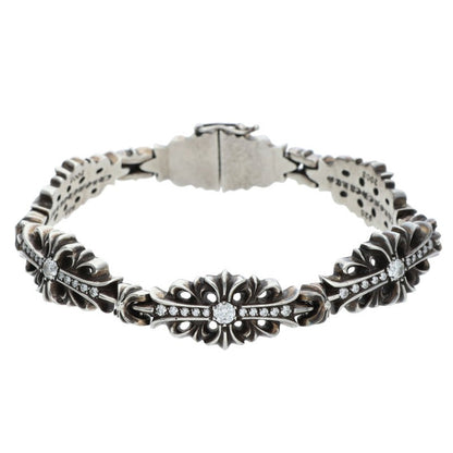 Chrome Hearts Floral Cross Link Pave Bracelet 925 Size 5LINK