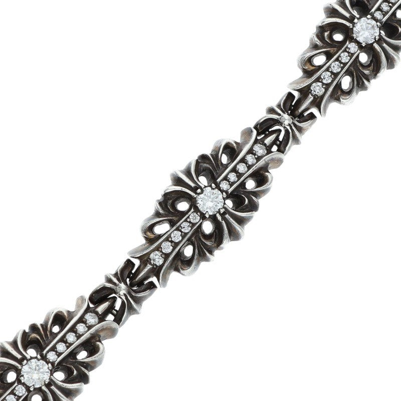 Chrome Hearts Floral Cross Link Pave Bracelet 925 Size 5LINK