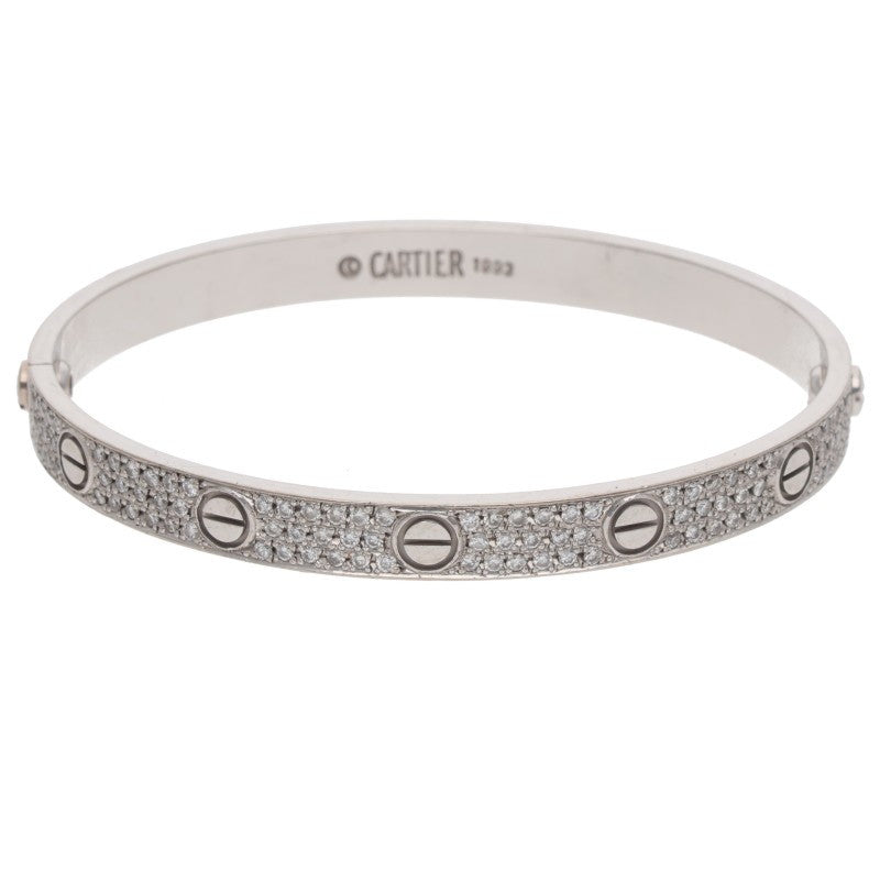 Cartier LOVE K18WG Pave Diamond Bracelet Size 18