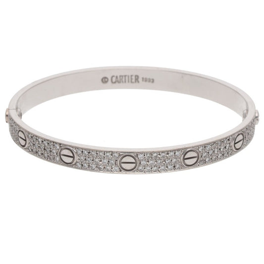 Cartier LOVE K18WG Pave Diamond Bracelet Size 18