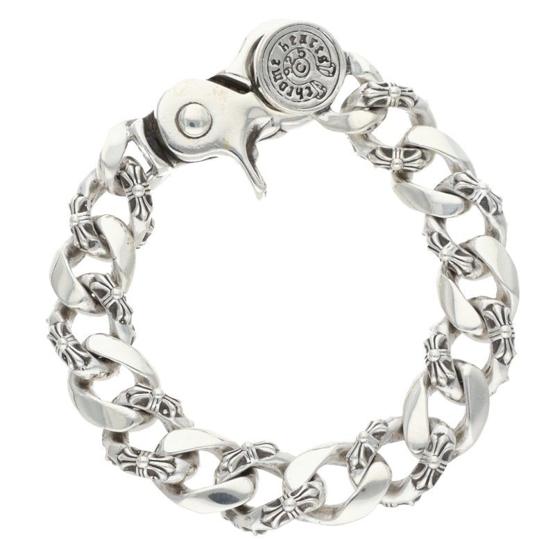 Chrome Hearts Fancy Link Clip Silver Bracelet Size 15LINK