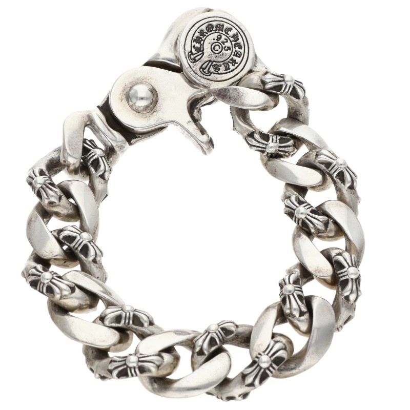 Chrome Hearts FNCY CHN LNK Clip Silver Bracelet Size 13LINK