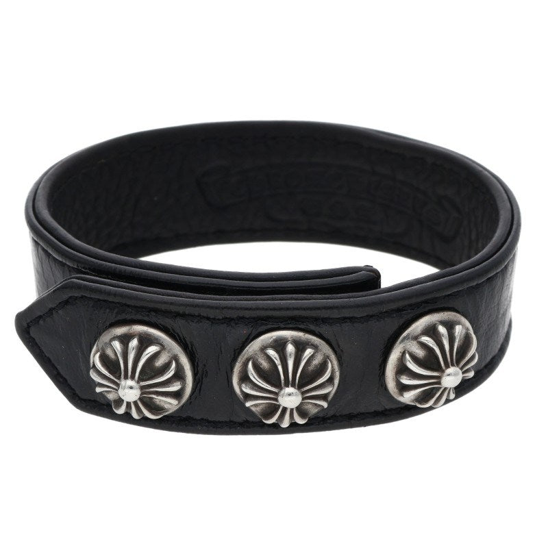 Chrome Hearts 3BTN 2SNP Cross Leather Bracelet Size ONE SIZE