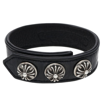 Chrome Hearts 3BTN 2SNP Cross Leather Bracelet Size ONE SIZE