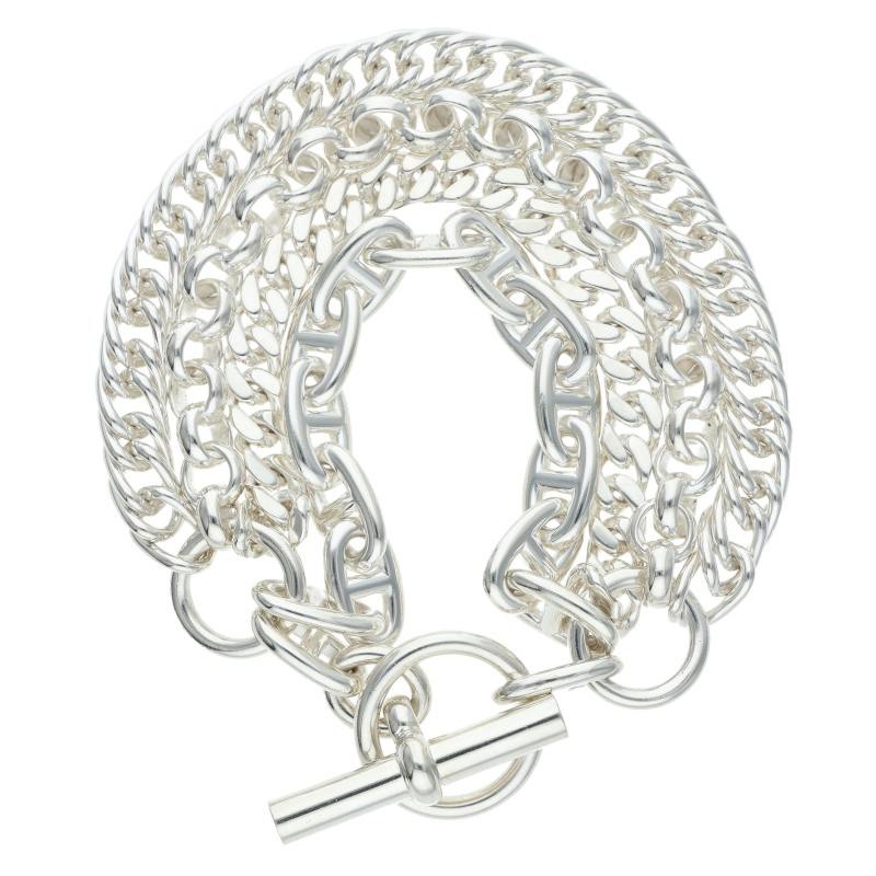 HERMES Etcetera 4 925 Silver 4-Link Chain Bracelet Size SH