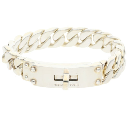 HERMES Kelly Gourmette GM Buckle Silver Bracelet Size ST