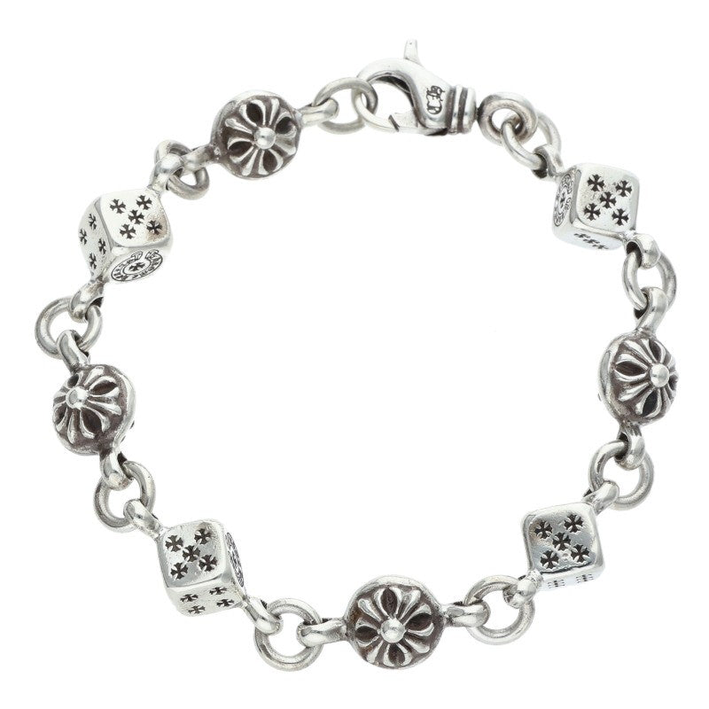Chrome Hearts DICE NO1 Cross Ball Silver Bracelet Size 8LINK