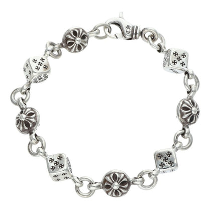 Chrome Hearts DICE NO1 Cross Ball Silver Bracelet Size 8LINK