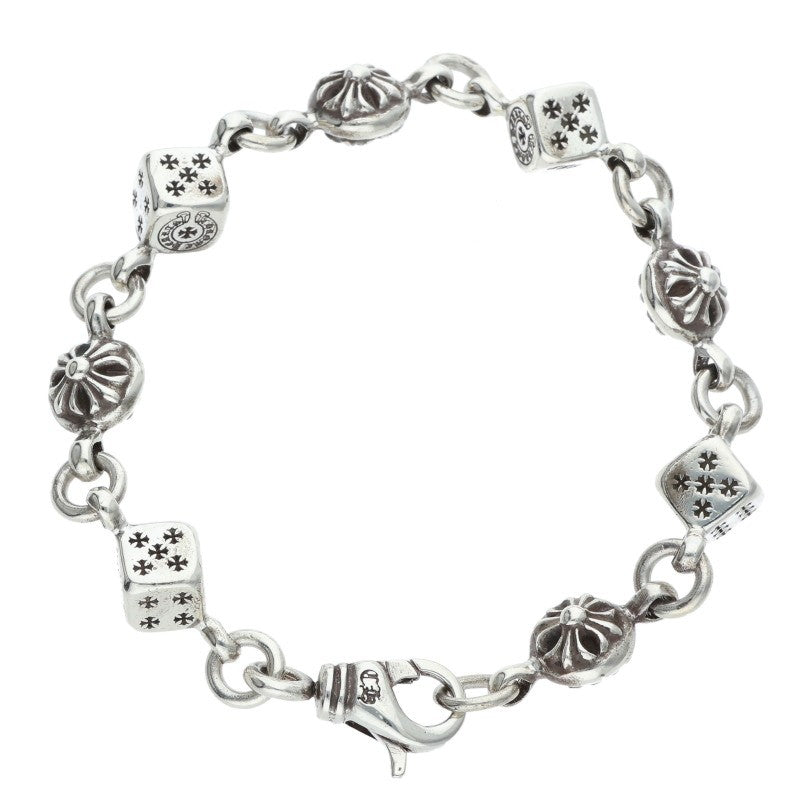 Chrome Hearts DICE NO1 Cross Ball Silver Bracelet Size 8LINK