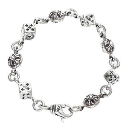 Chrome Hearts DICE NO1 Cross Ball Silver Bracelet Size 8LINK