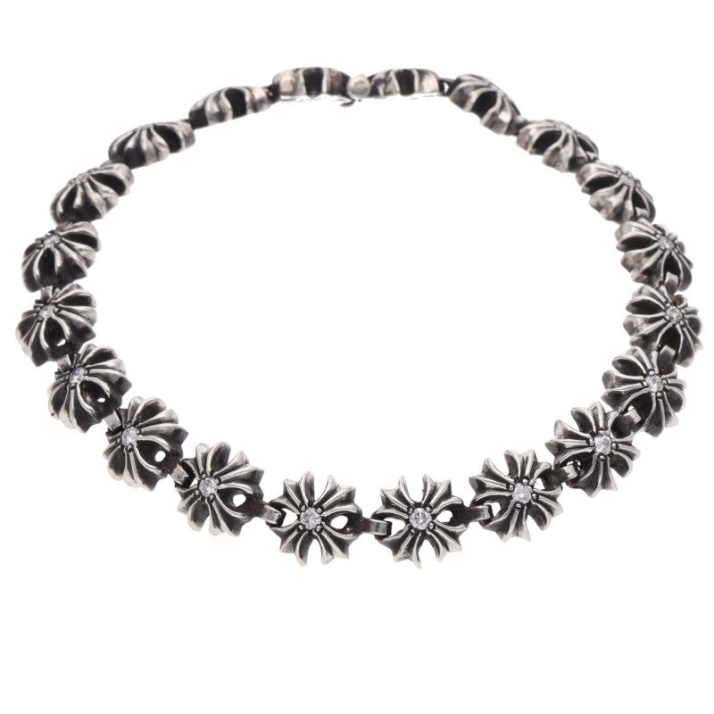 Chrome Hearts TINY PLUS PAVE DIA Silver Bracelet Size 20LINK