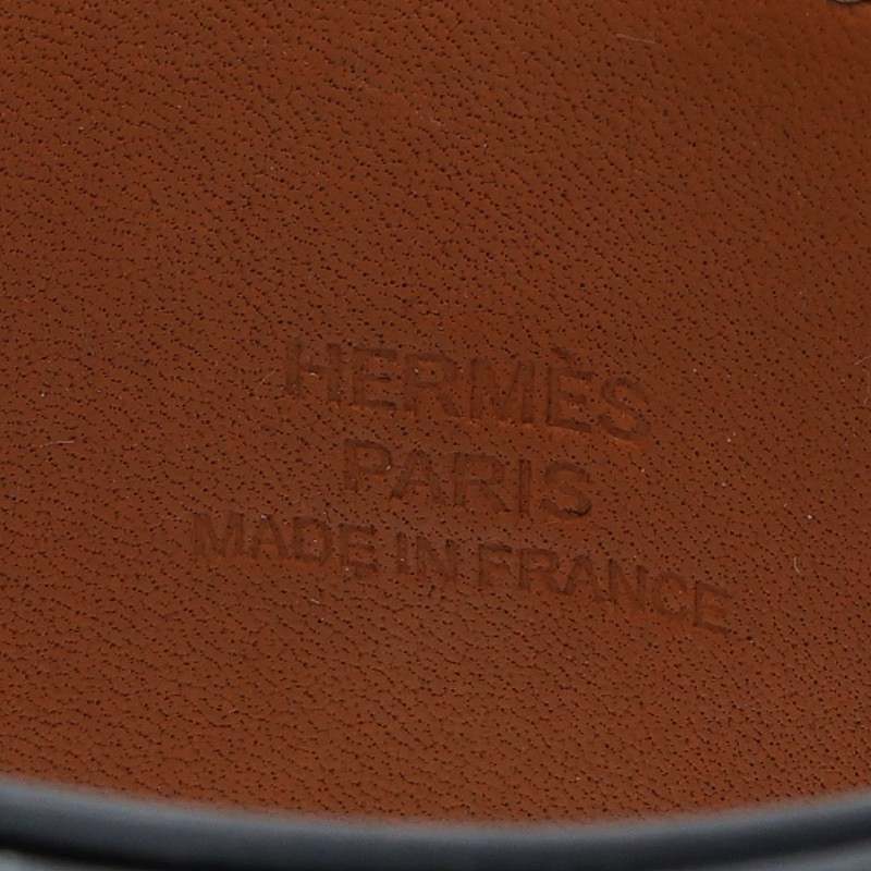 HERMES Collier de Chien Silver Leather Bracelet Size L