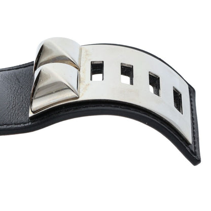 HERMES Collier de Chien Silver Leather Bracelet Size L