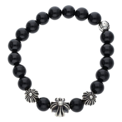 Chrome Hearts Bead Silver & Black Bracelet Size 8MM