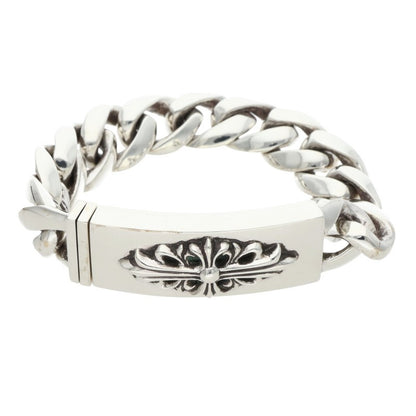 Chrome Hearts Floral Cross ID Silver Bracelet Size 11LINK
