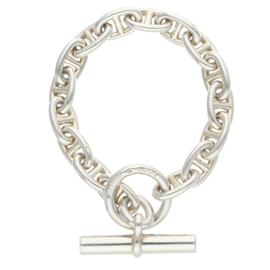 HERMES Chaine d'Ancre MM Script Silver Bracelet Size 16LINK