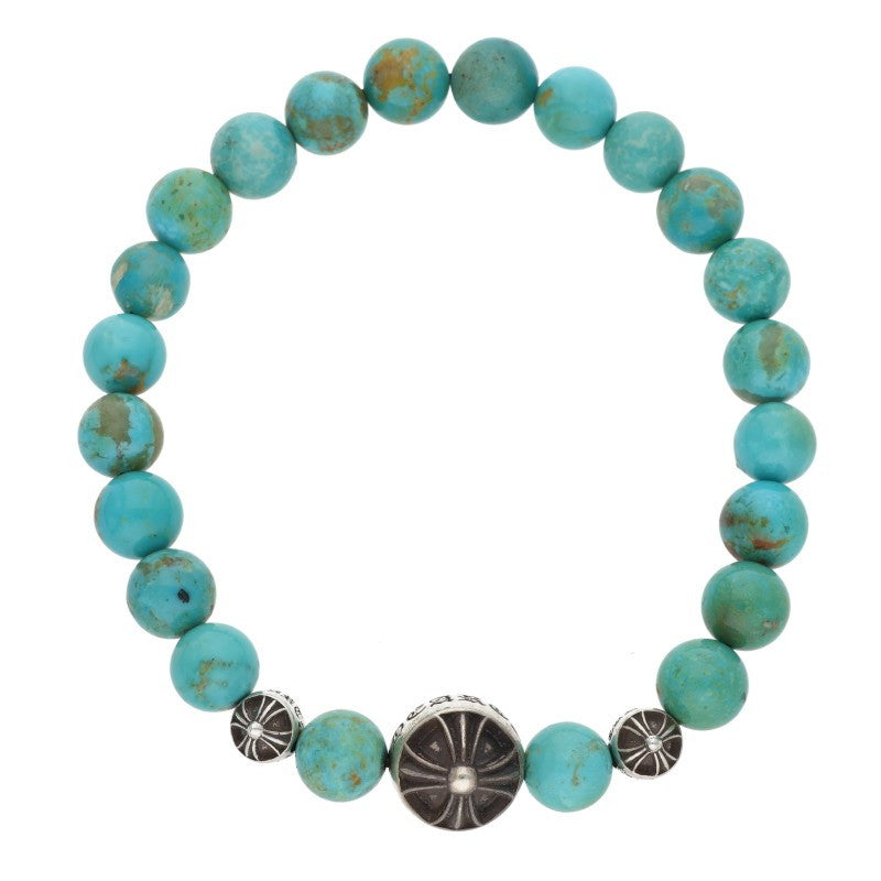 Chrome Hearts 8mm Bead Stretch Bracelet Blue Silver