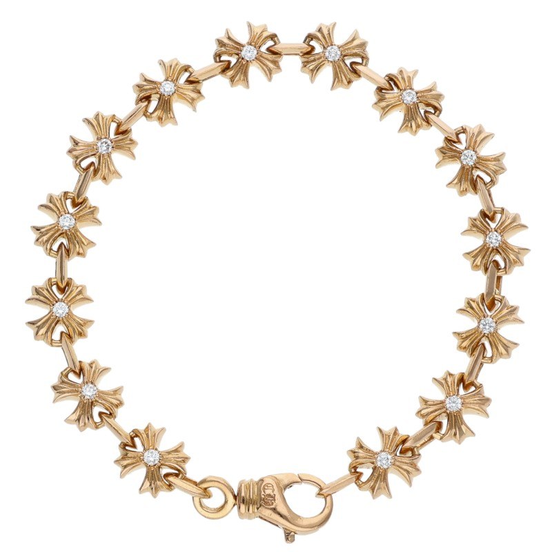 Chrome Hearts 22K CH X Link Diamond Bracelet Yellow Gold
