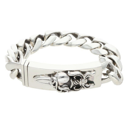 Chrome Hearts Dagger Heart ID Silver Bracelet Size 12LINK