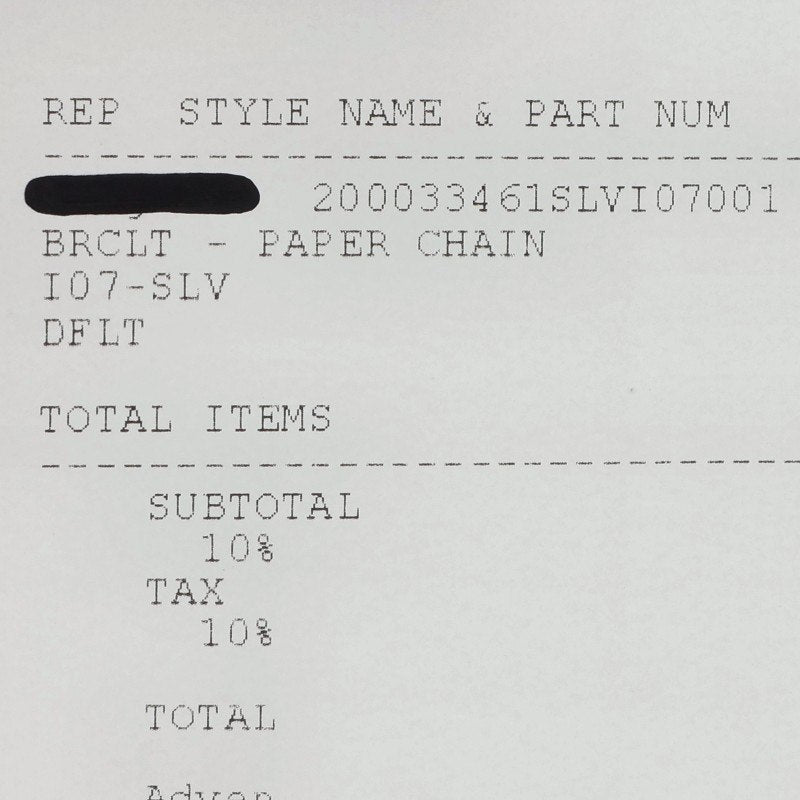 Chrome Hearts Paper Chain Silver Bracelet Size 7 Inch