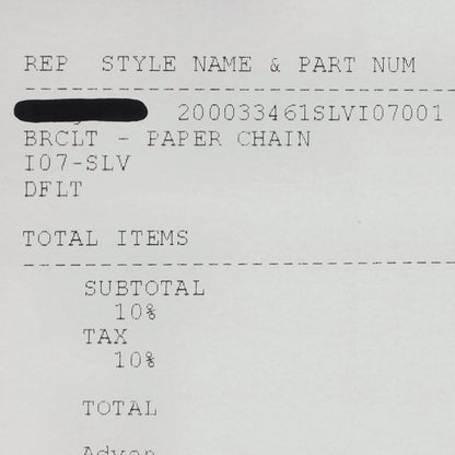Chrome Hearts Paper Chain Silver Bracelet Size 7 Inch