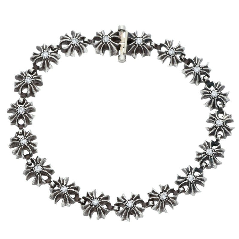 Chrome Hearts Tiny Plus Pave Silver Bracelet Size 18LINK