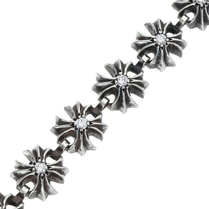 Chrome Hearts Tiny Plus Pave Silver Bracelet Size 18LINK