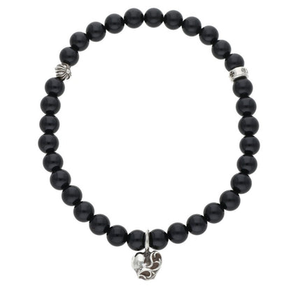 Chrome Hearts 6mm Bead Heart Stack Tourmaline Bracelet Black