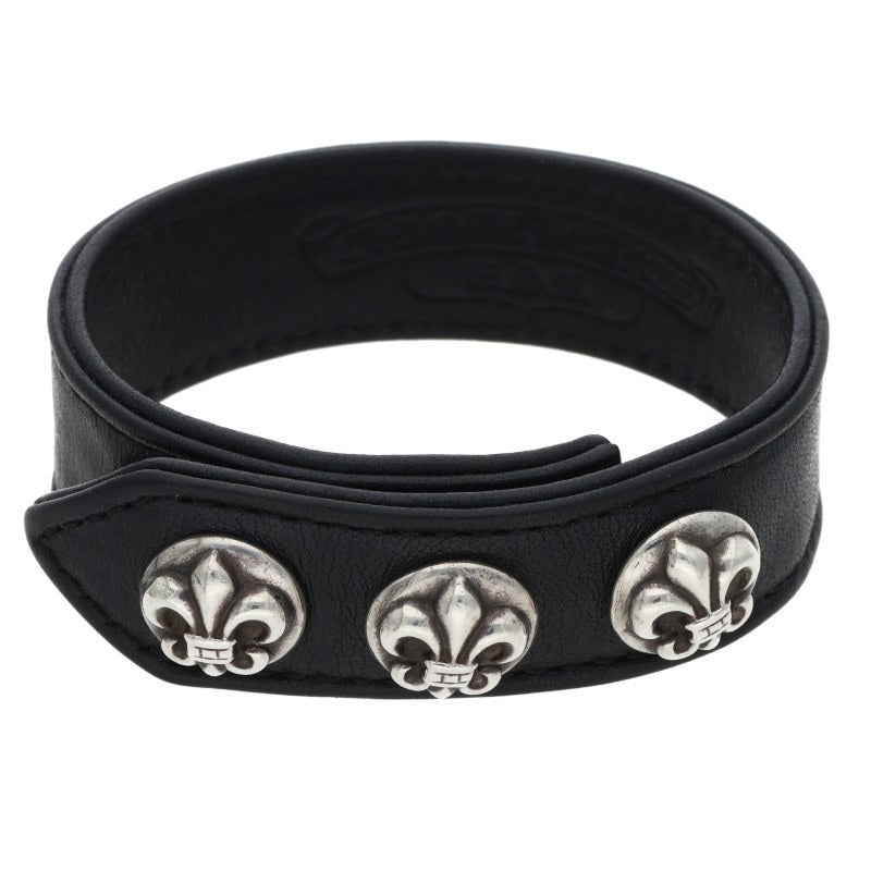Chrome Hearts 3BTN 2SNP BS Fleur Leather Bracelet