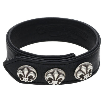 Chrome Hearts 3BTN 2SNP BS Fleur Leather Bracelet