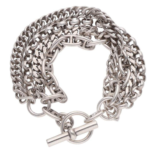 HERMES Etcetera 4-Link 925 Silver Bracelet Size LG