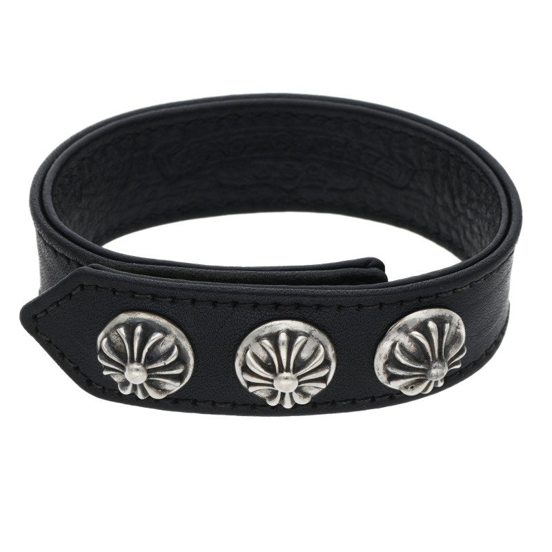 Chrome Hearts 3BTN 2SNP Crossball Leather Bracelet