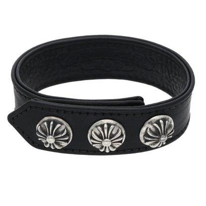 Chrome Hearts 3BTN 2SNP Crossball Leather Bracelet