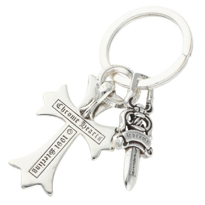 Chrome Hearts Small CH Cross #5 Silver Keyring