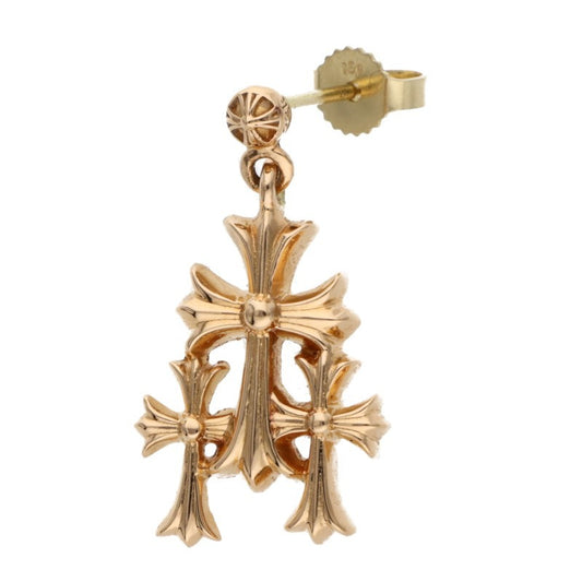 Chrome Hearts 22K Triple CH Cross Drop Earring Size Yellow